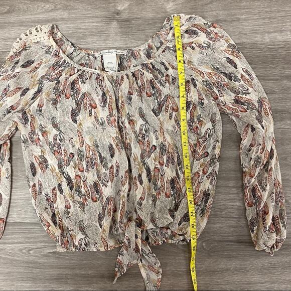 American Rag Cie BoHo Sheer Blouse Feather Print - Picture 7 of 8